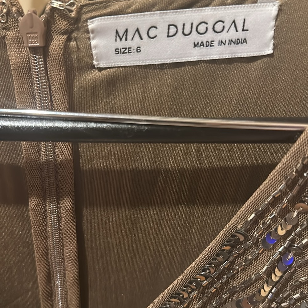 Mac Duggal Bronze Sequin V-Neck Long Sleeve Midi Dress - Picture 2 of 4